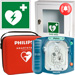 DEFIBRILLATORE DAE SEMIAUTOMATICO PHILIPS HS1 con accessori + TECA con allarme + cartello